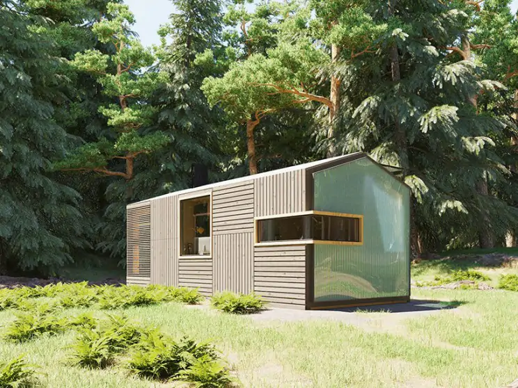 Una cabaña prefabricada multiusos y 100% sostenible que se inspira en el videojuego Minecraft