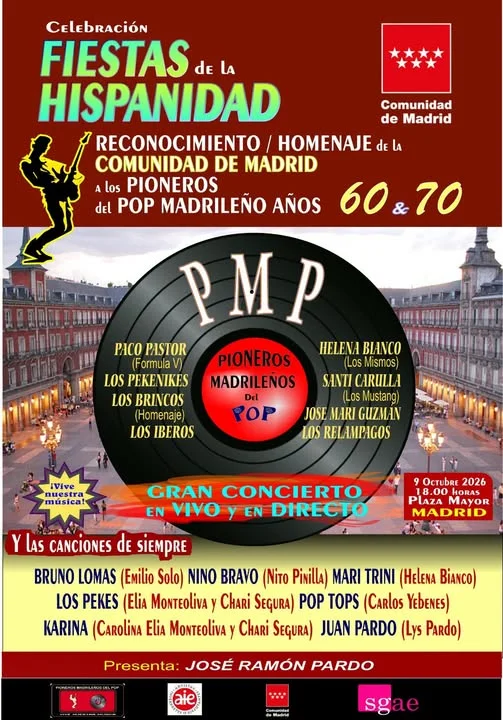 Gran Concierto en la Plaza Mayor de Madrid el 9 de octubre de los Pioneros Madrileños del POP